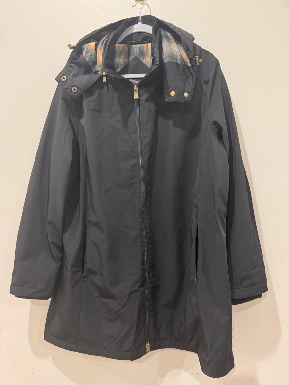 Pendleton Women's Full Zip Jacket Black Plaid Trench Rain Coat XL